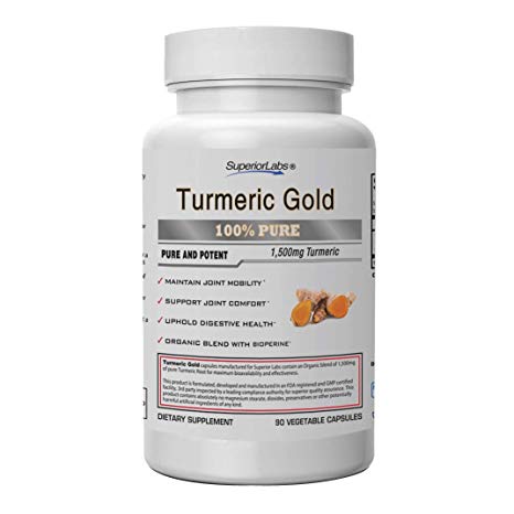 Superior Labs Turmeric Curcumin with BioPerine | Pure NonGMO 1500mg (Organic Blend) | Zero Synthetic Additives - Powerful Formula Joint, Knees, Hips, Immune,