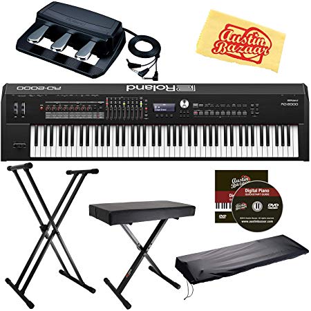 Roland RD-2000 Stage Piano Bundle with Roland RPU-3 Pedal Unit, Adjustable Stand, Bench, Dust Cover, Austin Bazaar Instructional DVD, and Polishing Cloth