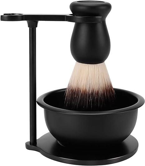 SANWA Deluxe Heavyweight Razor Stand and Stainless Steel Shaving Soap Bowl with Shaving Brushes, Compatible with Gillette Fusion, Mach 3, Butterfly Double Edge Safety Razors