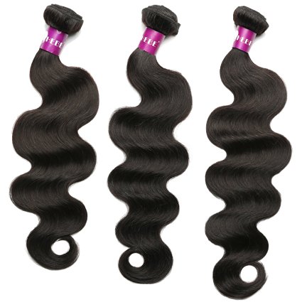 HEBE Hair 7A Brazilian Virgin Hair Body Wave 3 Bundles 18 20 22 Inches 100% Unprocessed Virgin Human Hair Weave Extensions Natural Color(100+/-5g)/pc