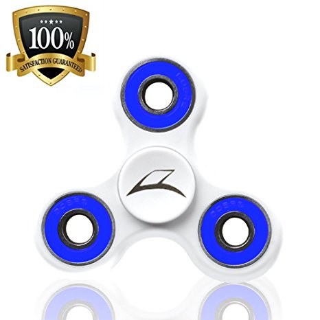 New Fidget Spinner White and Blue: Tri-Spinner, Spinning Toy, High Quality, Hybrid Ceramic Bearings, Long Constant Spin Time, Stress Reducer, Relieve Anxiety, Smooth Round Edges, Great Solution For Boredom, Fidgeting, Anxiety, Focus, ADD and ADHD, Hand, Pulze