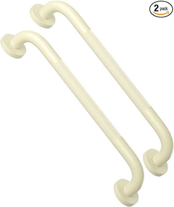 16 Inch Anti Slip Shower Grab Bar Handle Beige White, ZUEXT Stainless Steel Bathroom Grab Bar, Knurled Bathroom Balance Bar, Safety Hand Rail Support,Handicap Elderly Injury Senior Assist Bath Handle