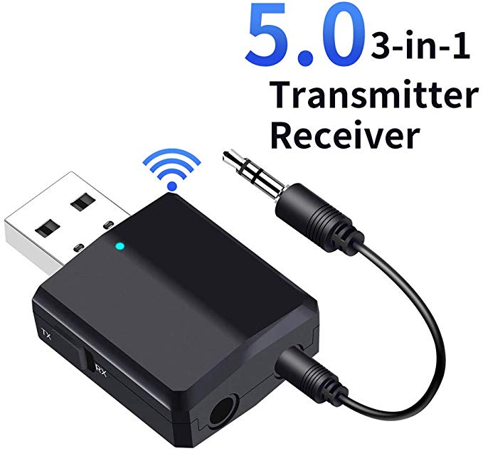 Bluetooth V5.0 Transmitter Receiver for TV PC iPod, 2-in-1 Wireless 3.5mm Adapter