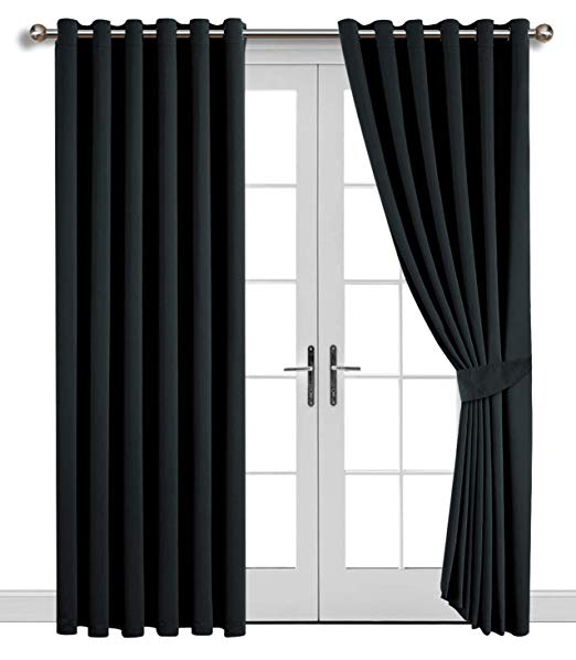 Imperial Rooms Bedrooms Blackout Eyelet Curtains Pair of Luxury insulated (Black / 66x72) Ring top for Nursery Kids Room Window blinds Heat Gain Sunlight & Noise reducing with Two Tie Backs