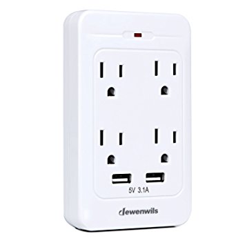 Dewenwils Surge Protector Wall Mount Outlet with Dual 3.1A USB Charging Ports and 4 AC Outlets Charger Adapter 1080 Joules
