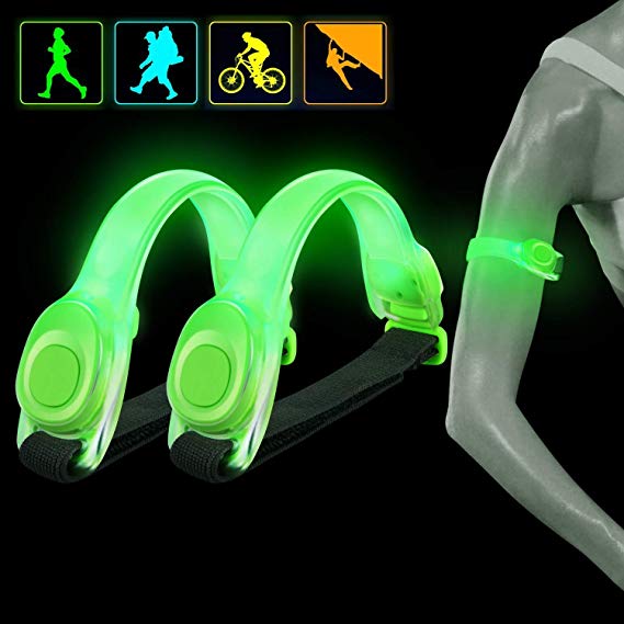WenderGo 2 Pack LED Armband,LED Safety Flashing Lights High Visibility Elastic Arm Bands Sports LED Bracelet for Running Jogging Walking Bicycle Kids Dog Pet Runner