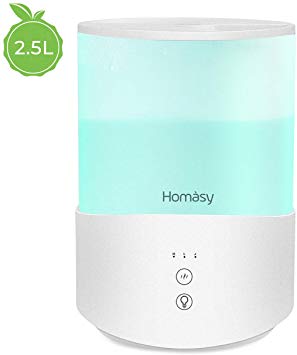 Homasy Cool Mist Humidifier 2.5L, Essential Oil Diffuser with 7-Colour Mood Lights, Top Fill Humidifier for Bedroom, Ultrasonic Humidifier with Adjustable Mist Output, Sleep Mode, Auto Shut Off-White