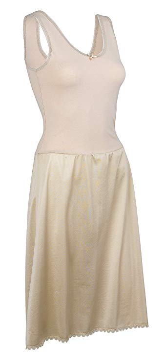TruFit Sleeveless Full Length Slip for Women - Cotton Blend - Elegant Lace Trim