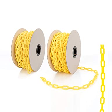Home Master Hardware 120 Foot Plastic Safety Barrier Chain for Construction Site,Garage,Queue Line, Chains Link Fence Yellow (60 Foot Two Rolls)
