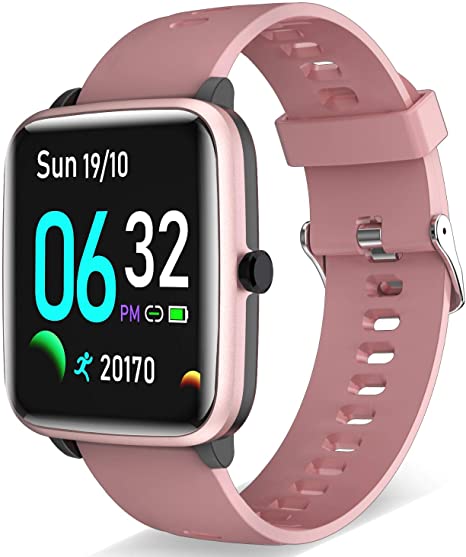 Smart Watch - Fitness and Health Tracker for Men Women with All-Day Heart Rate Monitor Step Calorie Burned Sleep Monitor Smartwatch Activity Tracker Pedometer Compatible with Android iPhone (Pink)