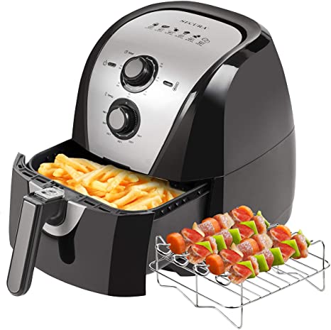 Secura Electric Hot Air Fryer Extra Large Capacity Air Fryer and additional accessories; Recipes and skewers accessory set (5.3Qt Sliver) (Renewed)