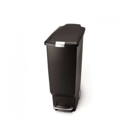 simplehuman Slim Plastic Step Trash Can, Black Plastic, 40 L / 10.6 Gal