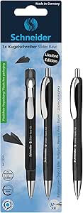 Schneider® Limited Edition Slider Rave Black, XB (Extra Broad) Ballpoint Pen, Refillable   Retractable, 1.4 mm, Black Barrel, Blue Ink, Blister Pack of 1 Pen (73261)