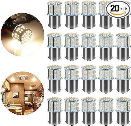 Linkstyle 20PCS 1156 1141 1073 7506 1003 BA15S RV Led Light Bulbs, Replacement Bulbs for 12 Volt RV Super Bright 3014 50SMD Indoor Lights White Lighting for Trailer Camper Boat Motorhome Car, White