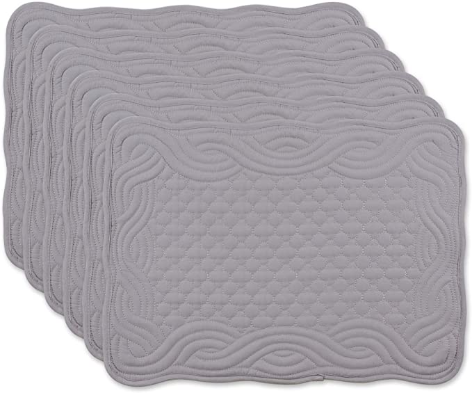 DII Quilted Farmhouse Collection Tabletop, Placemat Set, Gray, 6 Piece