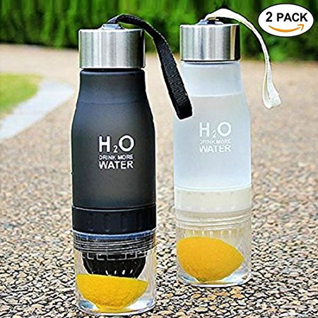 2-in-1 Infuser Water Bottle,CLINE Sport Water Bottles BPA Free Gym Water Bottle with Fruit Lemon Squeezer, Great for Kids Couples(Black White)