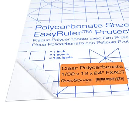 Polycarbonate Plastic Sheet 12" X 24" X 0.030" (1/32") Exact with EasyRuler Film, Shatter Resistant, Easier to Cut, Bend, Mold Than Plexiglass. for VEX Robotics, Hobby, Home, DIY, Industrial, Crafts