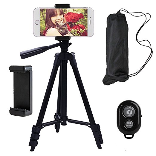 Behomy 42 Inch Aluminum Smart Phone Camera Tripod ,Phone Tripod with Phone Holder and Bluetooth Shutter Control Remote,Tripod for iPhone,Android Smart phone and Camera with Storage Bag (Black)