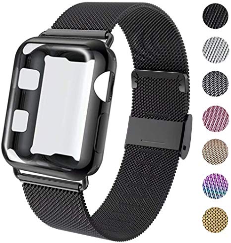 GBPOOT Compatible for Apple Watch Band 38mm 40mm 42mm 44mm with Screen Protector Case, Sports Wristband Strap Replacement Band with Protective Case for Iwatch Series 5/4/3/2/1