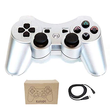Kolopc Wireless Bluetooth Controller for PS3 Double Shock - Bundled with USB Charge Cord (Silver1)