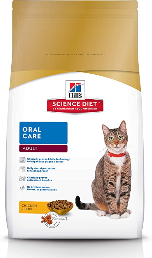 Hill's Science Diet Adult Oral Care Cat Food, Chicken Recipe Dry Cat Food for Dental Health, 7 lb Bag