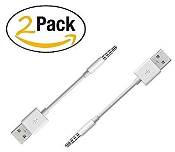 iPod Shuffle Cable, 3.5mm Jack Adapter to USB Power Charger Sync Data Transfer Cable for iPod Shuffle 3rd 4th MP3/MP4 ( 2 Pack )
