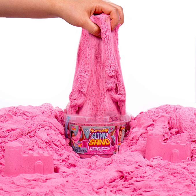 SLIMYSAND by Horizon Group USA, 1.5 Lbs of Stretchable, Expandable, Moldable, Non Stick, Slimy Play Sand in A Reusable Bucket, Pink- A Kinetic Sensory Activity