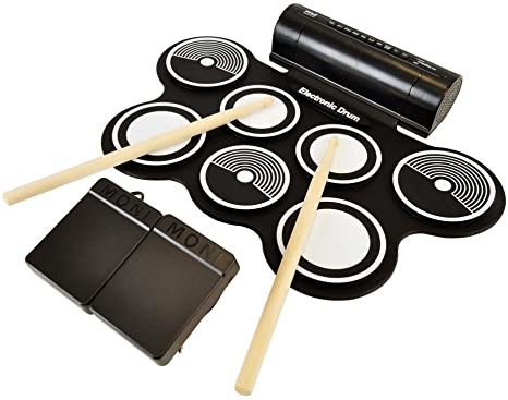 Pyle Electronic Roll Up MIDI Drum Kit W/7 Electric Drum Pads, Built-In Speakers, Foot Pedals, Drumsticks, Power Supply Tabletop Roll Up Drum Kit | Loaded W/Drum Electric Kits & Songs (PTEDRL12)