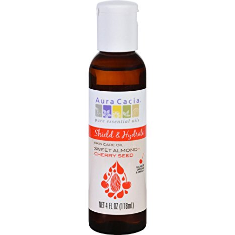 Aura Cacia Skin Care Oil - Shield and Hydrate - Sweet Almond plus Cherry Seed - 4 oz - Provides smooth glide and hydrates the skin