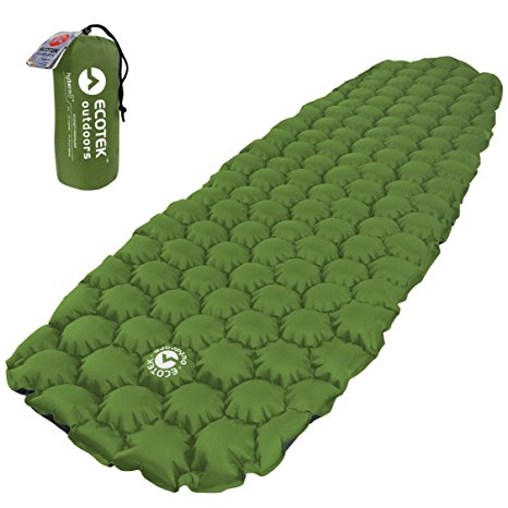 EcoTek Outdoors Hybern8 Ultralight Inflatable Sleeping Pad for Hiking Backpacking and Camping - Contoured FlexCell Design - Perfect for Sleeping Bags and Hammocks (Evergreen)