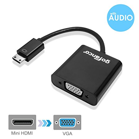 gofanco Pro-series Active Mini HDMI to VGA Adapter with Audio Support - (Black) MALE to FEMALE with 3 Feet Micro USB Power Cable - for Ultrabooks, notebooks, tablets, cameras and camcorders