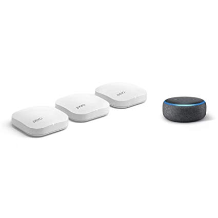 Echo Dot (3rd Gen) - Charcoal Fabric Bundle with eero Pro WiFi System (Set of 3 eeros) – Advanced Tri-Band Mesh WiFi System