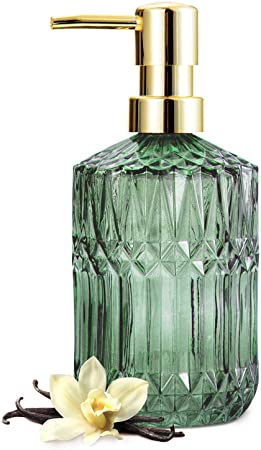 EMPO Clear Glass Soap Dispenser with ABS Plastic Pump, Lotion Dispensers for Kitchen, Bathroom (Green)