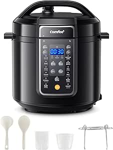 COMFEE’ 9-in-1 Electric Pressure Cooker, 14 Presets Instant Multi Cooker Olla de Presion Non-Stick Pot Yogurt Maker Rice Cooker Slow Cooker Sauté Steamer 6 Quarts Black