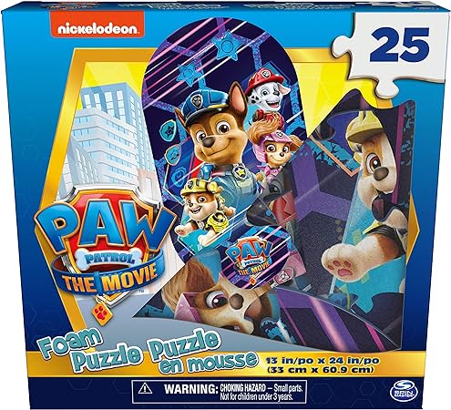 PAW Patrol: The Movie, 25-Piece Jigsaw Oval Foam Squishy Puzzle Chase Skye Marshall Rubble, for Kids Ages 4 and up