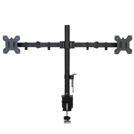 WALI Dual LCD Monitor Desk Mount Stand Fully Adjustable Fits Two Screens 10- 27 Full Motion Tilt Swivel Rotate C-Clamp Base and Optional Grommet Base 22 lb Capacity
