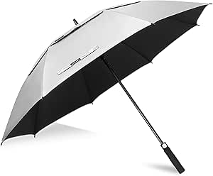 ZOMAKE 62/68 Inch Golf Umbrella UV Protection - Extra Large Golf Umbrellas Sun Protection Automatic Grand Parapluie de Golf Double Canopy Vented Windproof for Sun And Rain(Silver & Black)