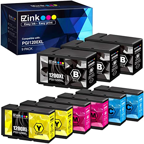 E-Z Ink (TM) Compatible Ink Cartridge Replacement for Canon PGI-1200XL PGI-1200 XL for Maxify MB2720 MB2320 MB2120 MB2350 MB2050 MB2020 Printer (3 Black, 2 Cyan, 2 Magenta, 2 Yellow, 9-Pack)