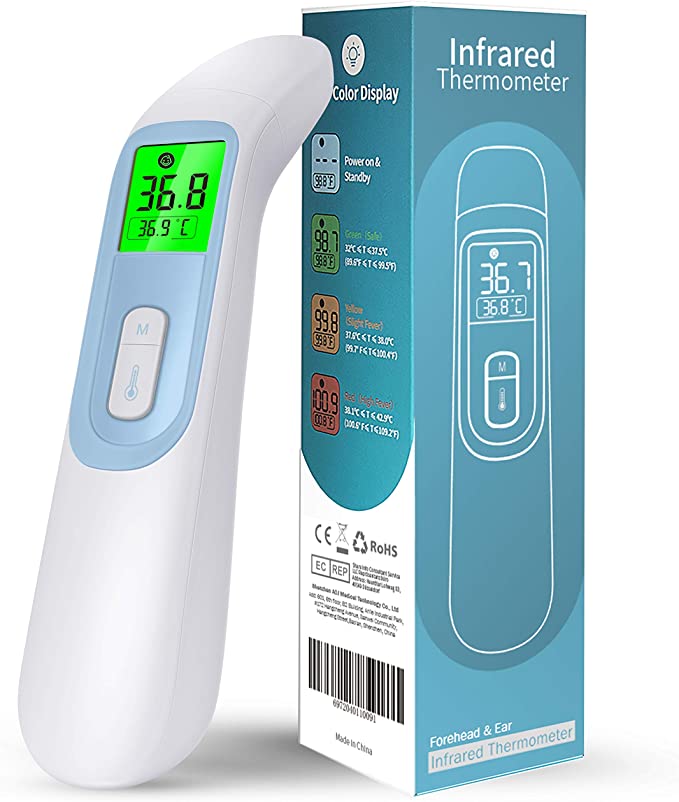Infrared Forehead Temperature Gun, with LCD Display Screen for 1 Second Fast and Accurate Measurement, Safe and Non-Contact Digital Thermometer with Fever Alarm, Suitable for Baby and Adults