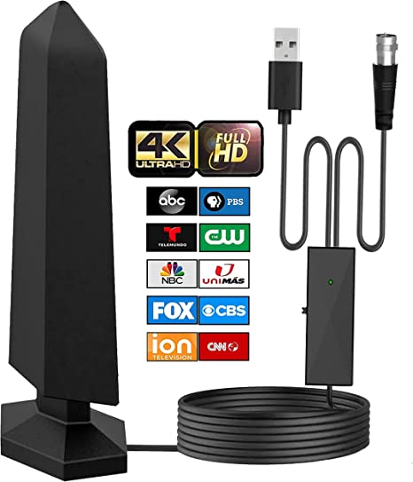 Antier Amplified Indoor Digital Tv Antenna – Best Powerful Amplifier, Signal Booster & Has up to 400  Miles Range, Support 8K 4K Full HD Smart and Older Tvs with 16ft Coaxial Cable [2023 Release]