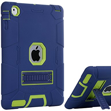 iPad 4 Case, iPad 2 Case, iPad 3 Case, BENTOBEN Kickstand Full-body 3 IN 1 Soft&Hard Protective Heavy Duty Rugged Shockproof Drop Resistance Anti-slip Cover for Apple iPad 2/3/4 Retina,Navy Blue/Green