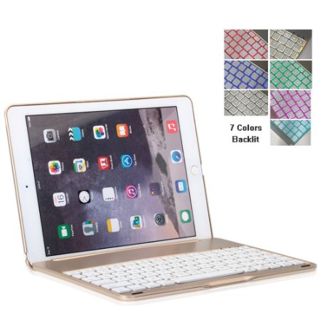 EOSO iPad Air 2 Bluetooth Keyboard Case with Aluminum LED Backlit ABS Keys for Apple iPad Air 2 / iPad 6 - Gold