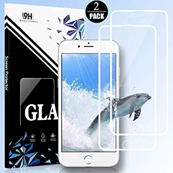 EESHELL iPhone 8, 7, 6S, 6 Screen Protector Glass, 2-Pack Premium Tempered Glass with 2.5D High Definition Ultra and 3D Touch Accuracy Full Screen Coverage Compatible with iPhone 8, 7, 6S, 6 - White
