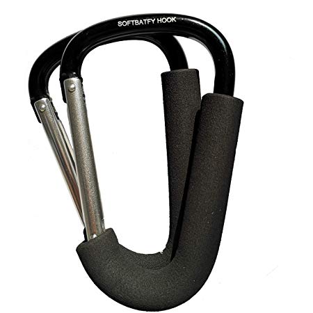 2pcs Carabiner Stroller Mommy Hook Hanger, XLarge 3.9x6.3" Stroller Clips, Grocery Bag Holder Handle Carrier Tool, Organizer Assistant Clips Hanger (Black)
