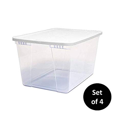 Homz 56 Quart Snaplock Container Clear Storage Bin with Lid, 4 Pack, White, 4 Sets