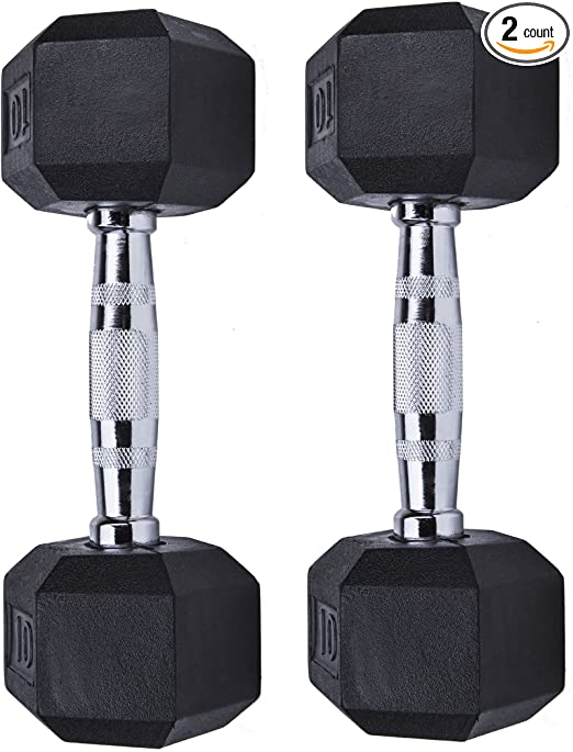 GYMENIST Set of 2 Hex Rubber Dumbbell with Metal Handles, Pair of 2 Heavy Dumbbell Choose Weight