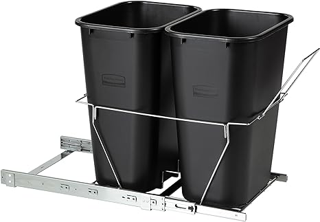 Rubbermaid Kitchen Cabinet Pull-Out Trash Can and Recycling Bin, 20-Gallons, Under Sink Trash/Recycling, Black