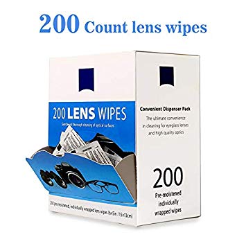 Eyeglass Cleaner Lens Cleaning Wipes, 200 Pre-moistened Cleansing Cloths - Quick Cleans Eyeglasses, Tablets, Camera Lenses, Screens, Keyboards and Other Delicate Surfaces
