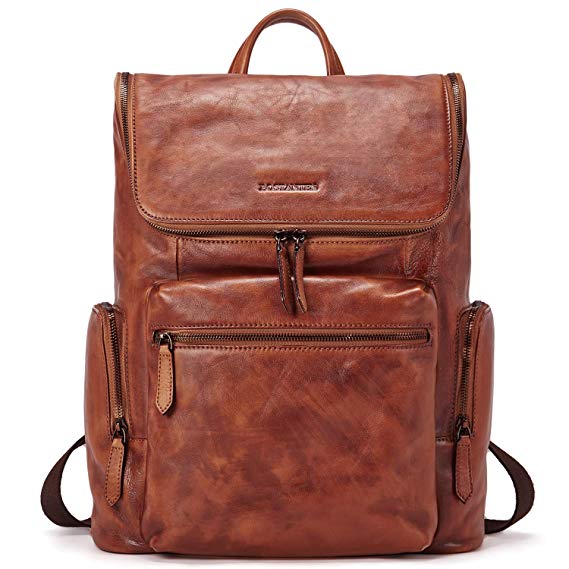 BOSTANTEN Men Leather Backpack 15.6 inch Vintage Laptop Backpack Travel College Shoulder Bag Brown