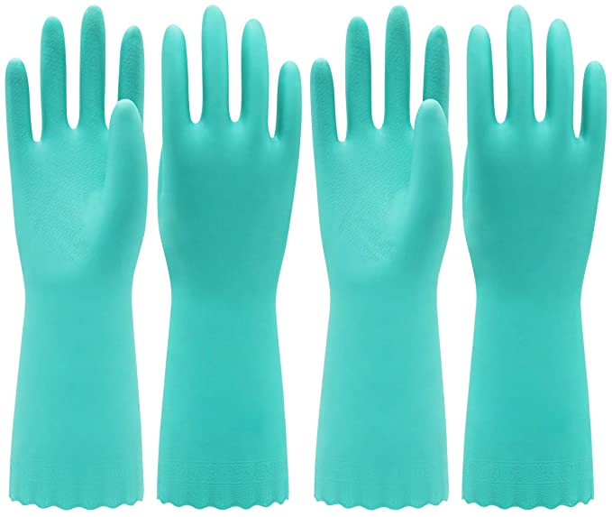 Pacific PPE 2Pairs Household Glove Reusable Cleaning Dishwashing Gloves-Latex Free Waterproof PVC Gloves for Kitchen,Gardening Gloves Flocked with Cotton Liner(Green,M)